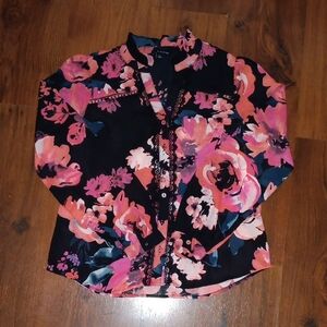 Zac & Rachel Floral Blouse - Black and Pink. #813